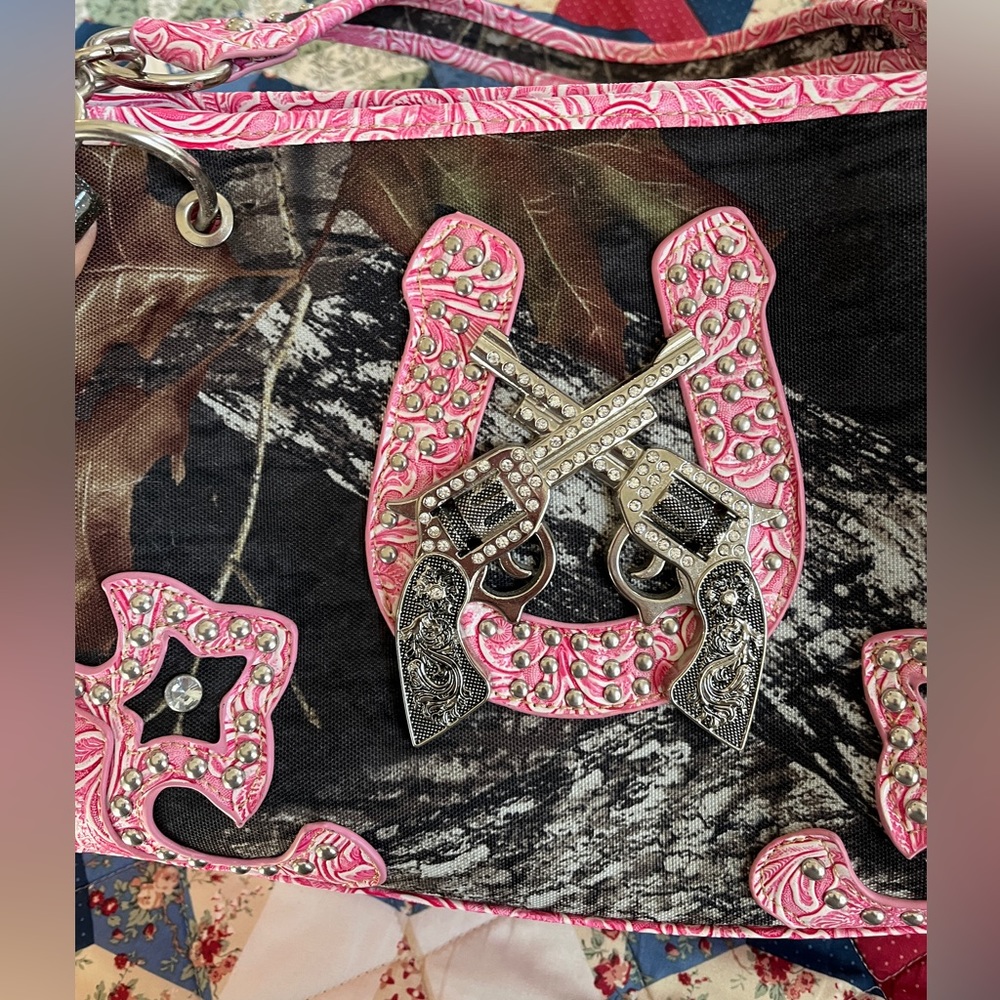 Pink Western Camouflage Rhinestone Pistols Handbag